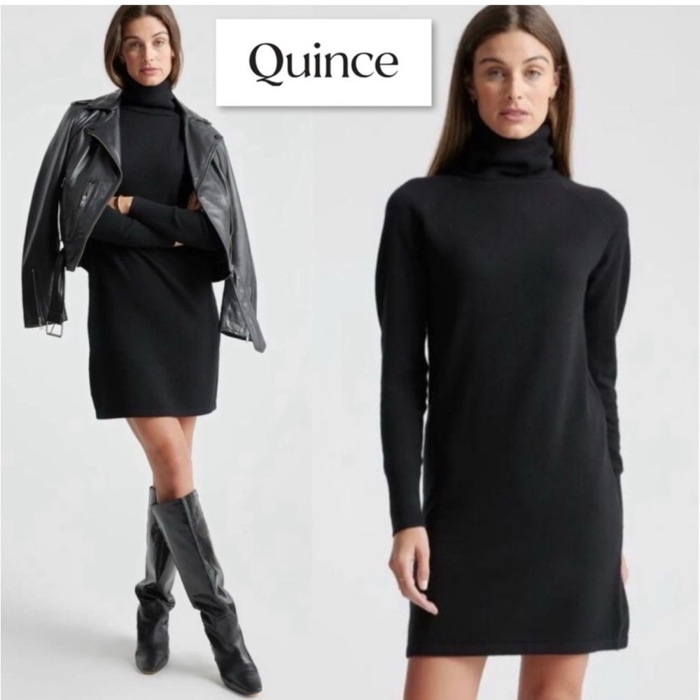 Quince Black Turtleneck Sweater Dress